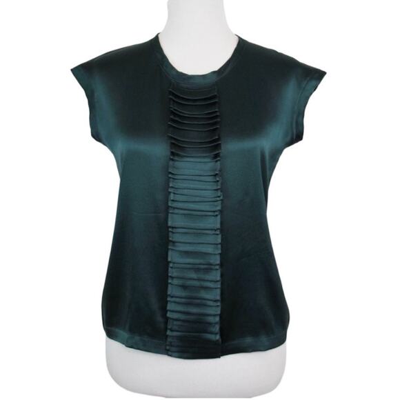 YVES SAINT LAURENT Green Silk Cap Sleeve Blouse Women’s Size Small - Picture 1 of 14
